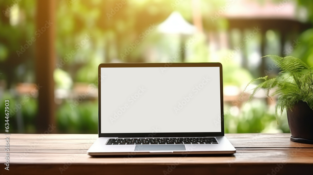 Natural background with laptop with empty screen