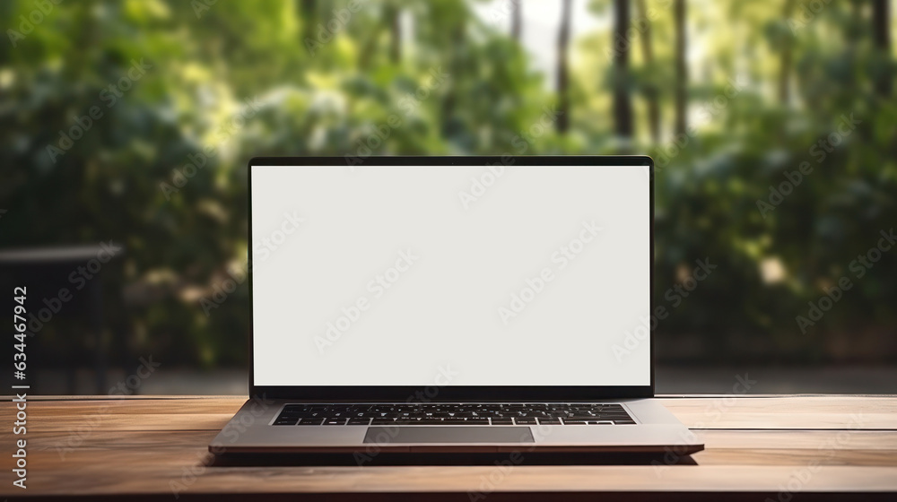 Natural background with laptop with empty screen