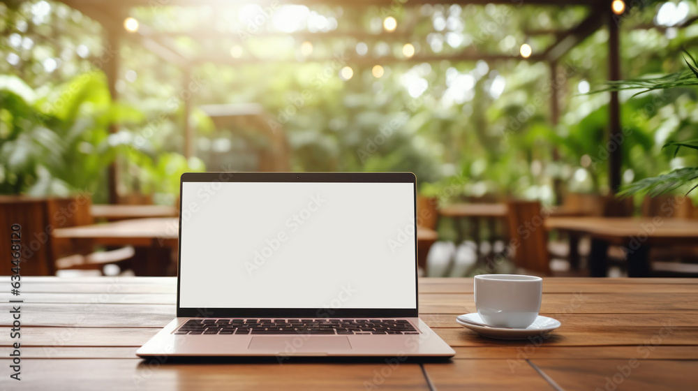 Natural background with laptop with empty screen