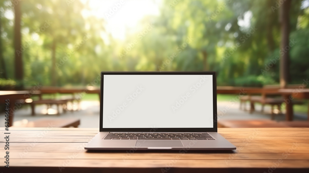 Natural background with laptop with empty screen