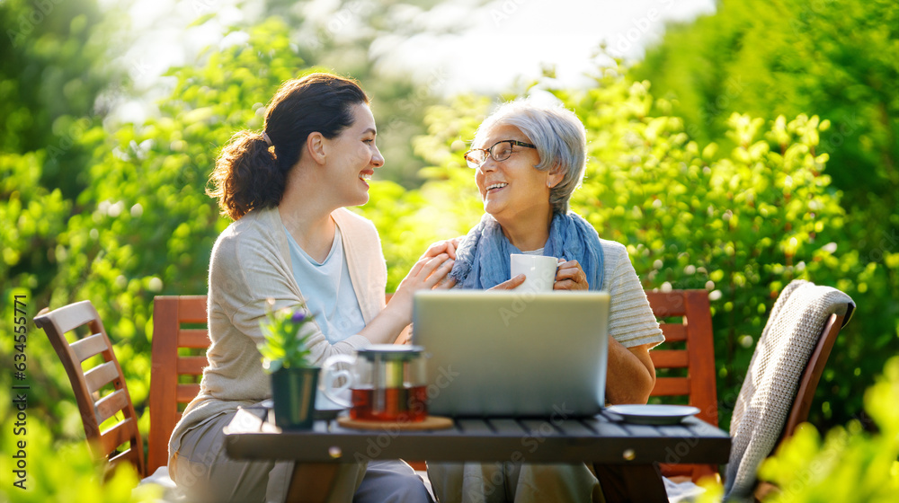 women drinking tea in the garden