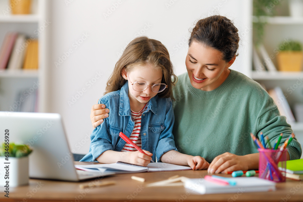 Girl doing homework or online education.