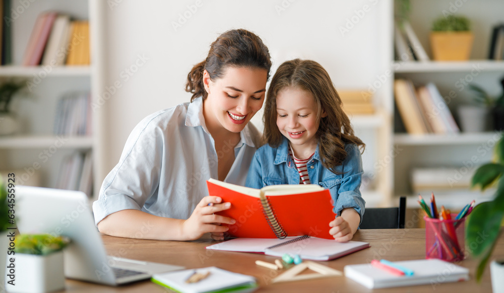 Girl doing homework or online education.