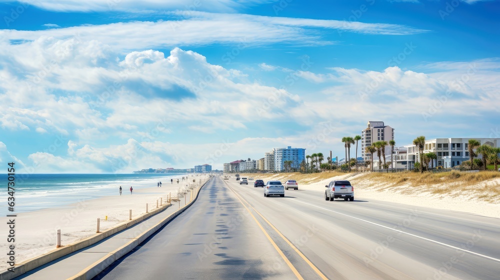 Empty asphalt road beside the sea background, highway beside the sea, outdoors horizontal image, Gen