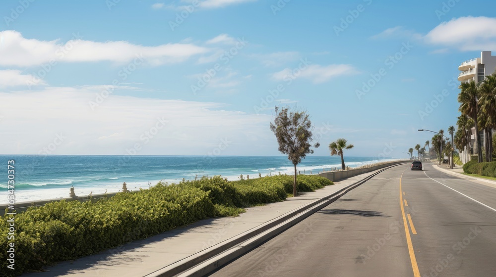 Empty asphalt road beside the sea background, highway beside the sea, outdoors horizontal image, Gen