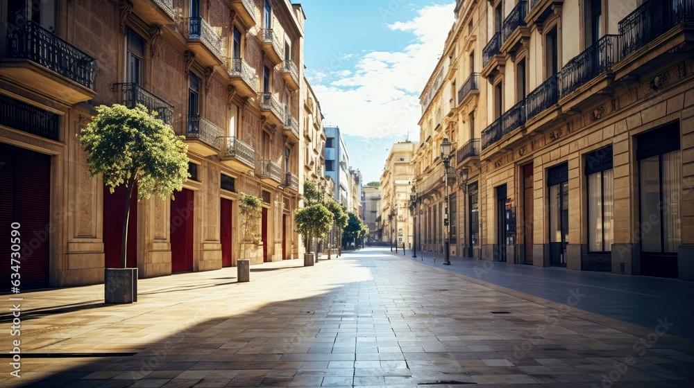 Classical architecture and urban roads, empty road in the city