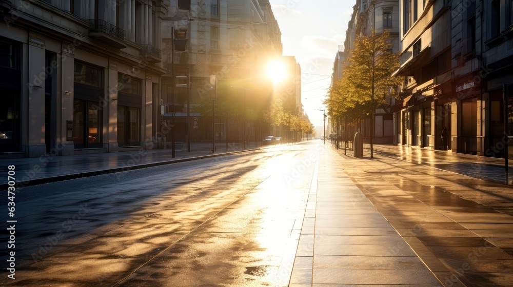 Classical architecture and urban roads, empty road in the city