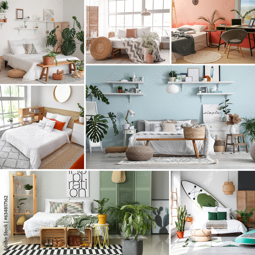 Collage of trendy bedroom interiors