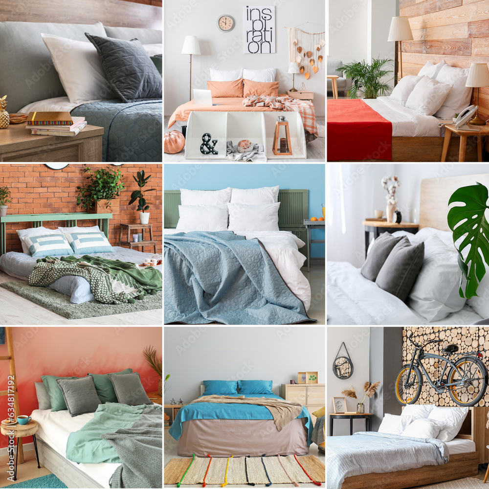 Collage of beautiful bedroom interiors