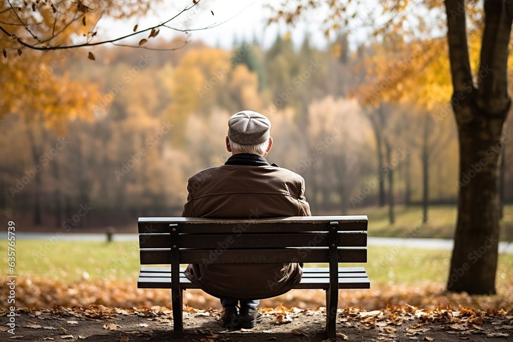 senior is sitting on a bench in the park