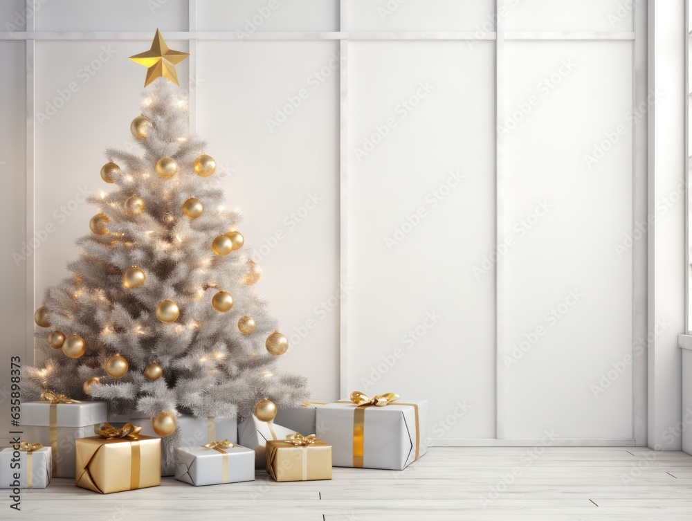 White room with Christmas decoration