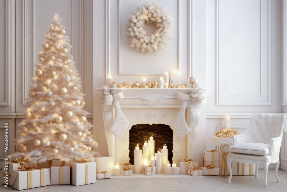 White room with Christmas decoration