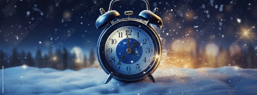 Christmas magic background with alarm clock