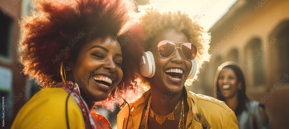 Beautiful african women laughing and having fun in the street