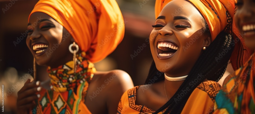 Beautiful african women laughing and having fun in the street