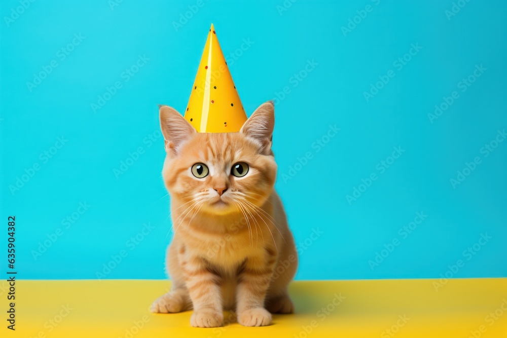 Cute Birthday cat on vivid background