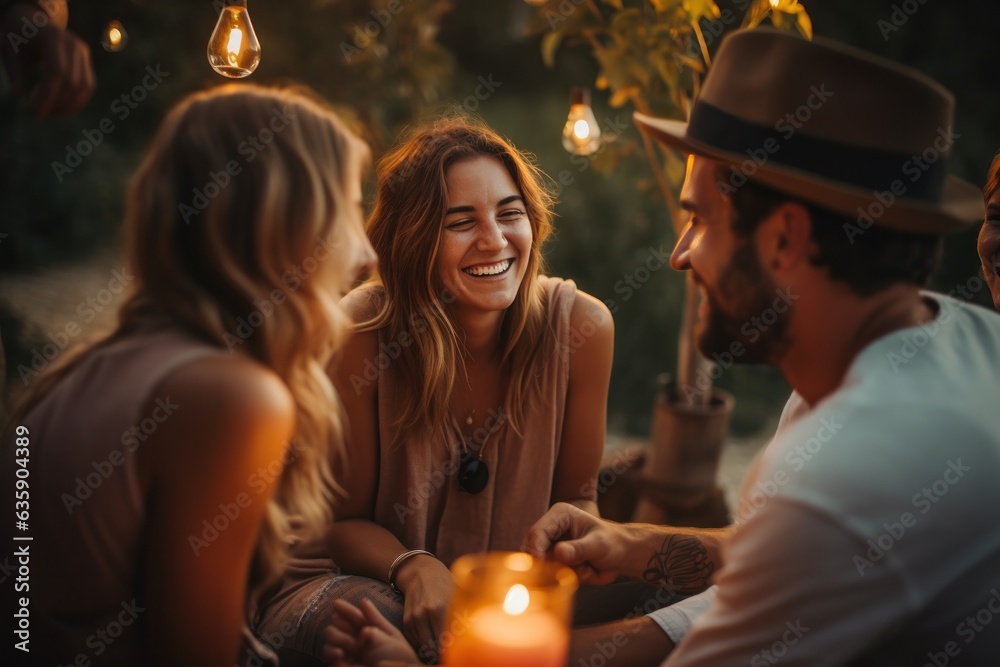 Young friends celebrating at the party on a roof top