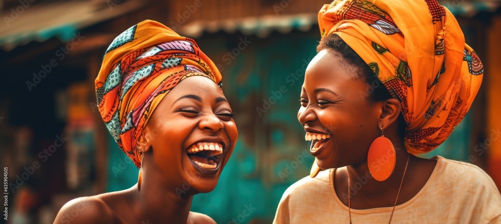 Beautiful african women laughing and having fun in the street