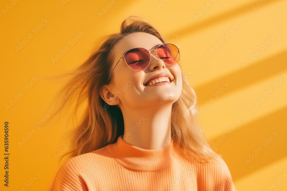 Beautiful model girl on orange background