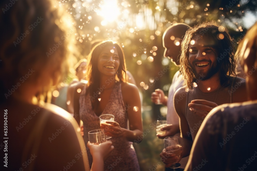 Young friends celebrating at the party on a roof top