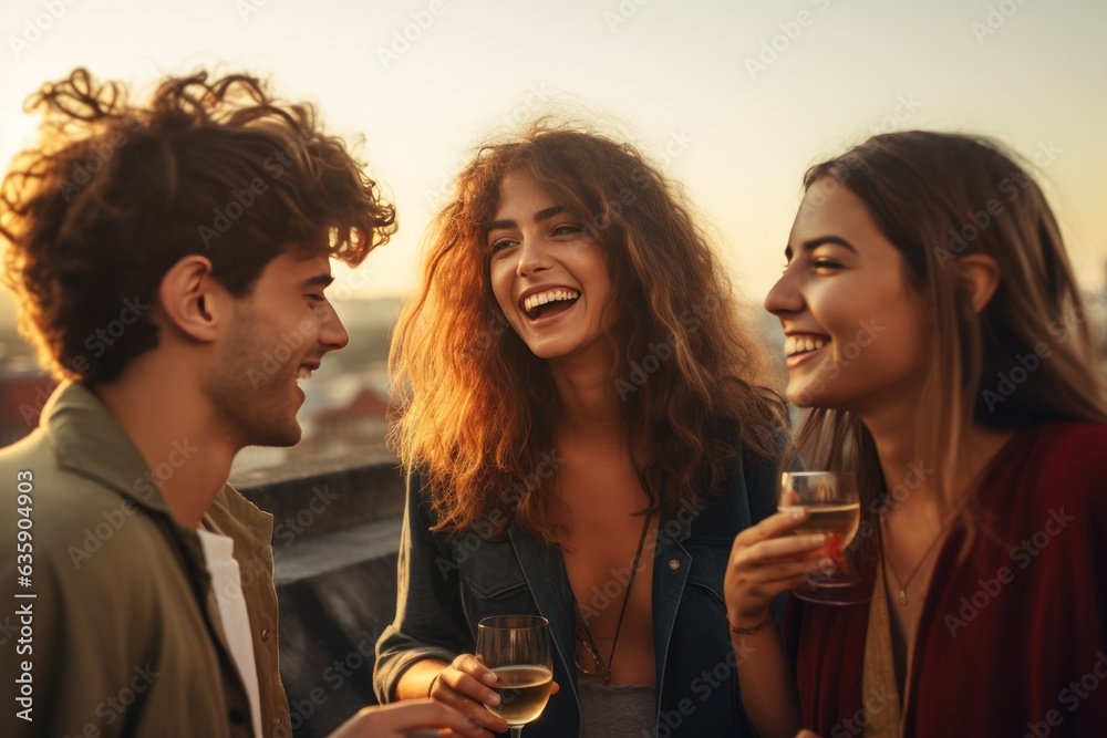 Young friends celebrating at the party on a roof top