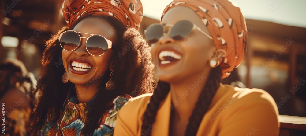 Beautiful african women laughing and having fun in the street