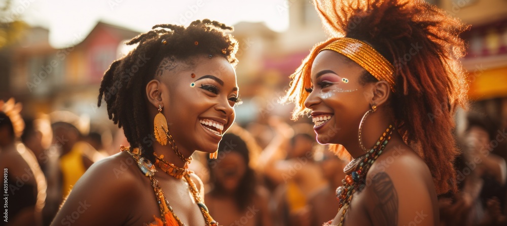 Beautiful african women laughing and having fun in the street