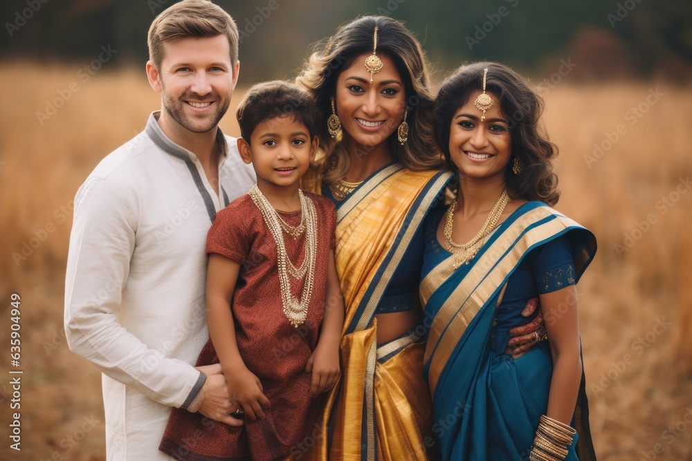 Indian a family holding children in their arms in a park