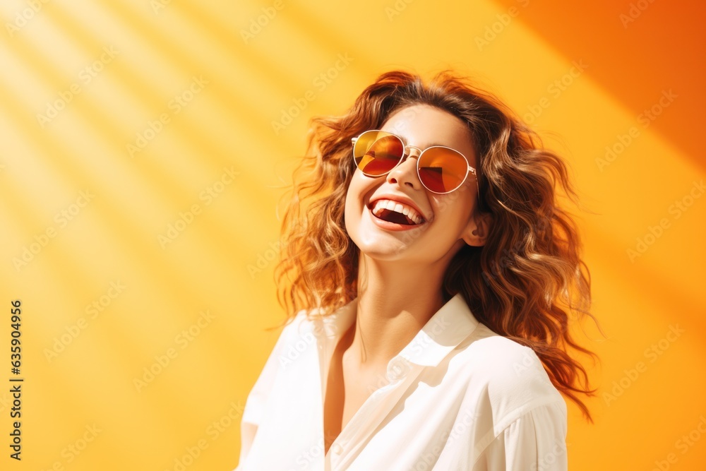 Beautiful model girl on orange background