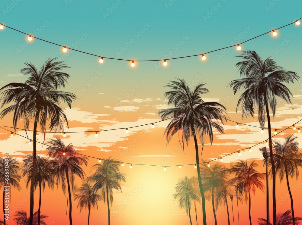 Tropical background with palms and light bulbs