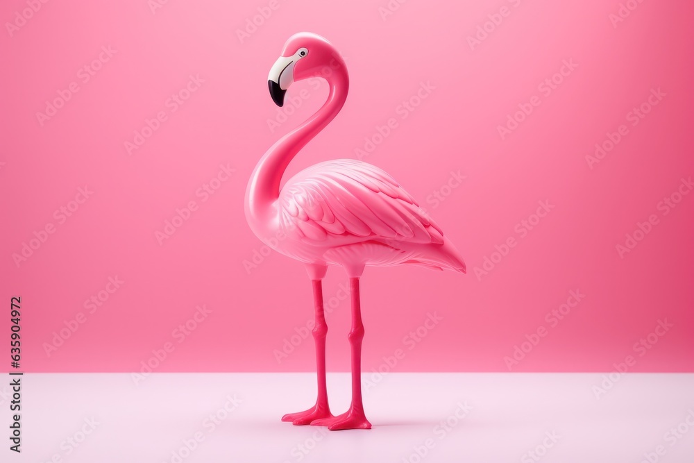 Funny pink flamingo on vivid background