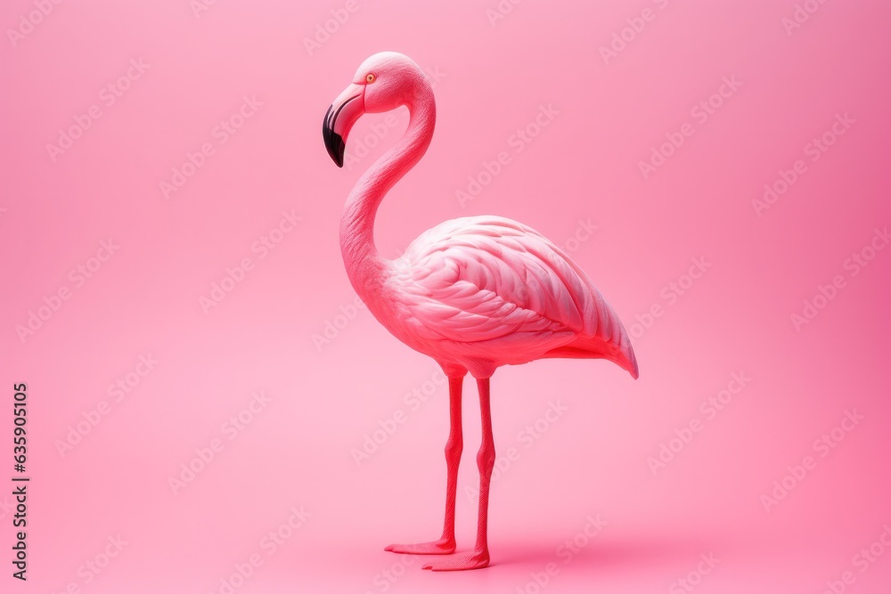 Funny pink flamingo on vivid background