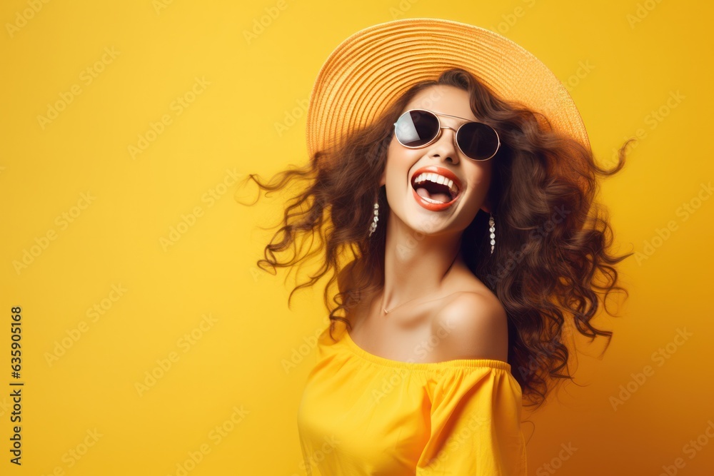 Beautiful model girl on orange background