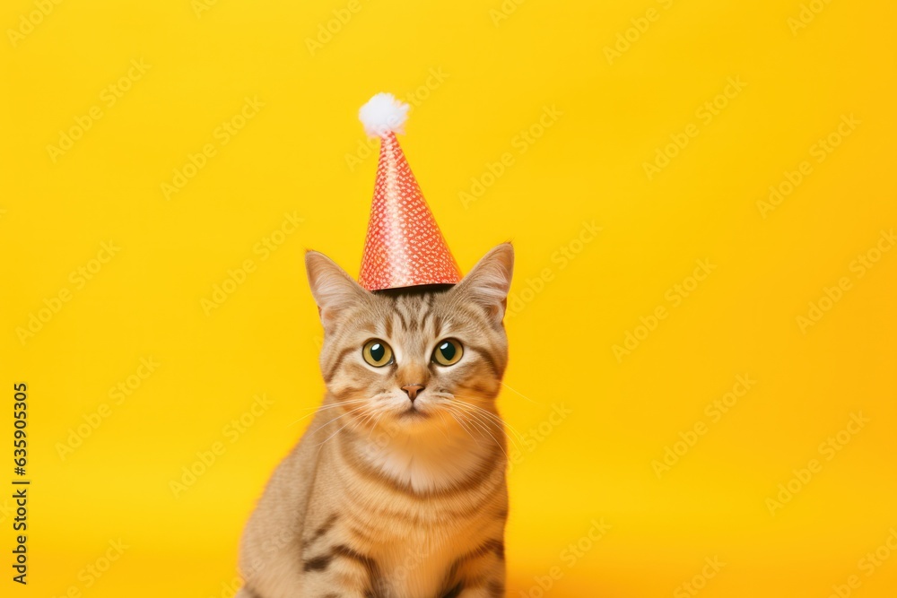 Cute Birthday cat on vivid background