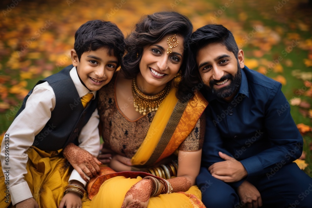 Indian a family holding children in their arms in a park