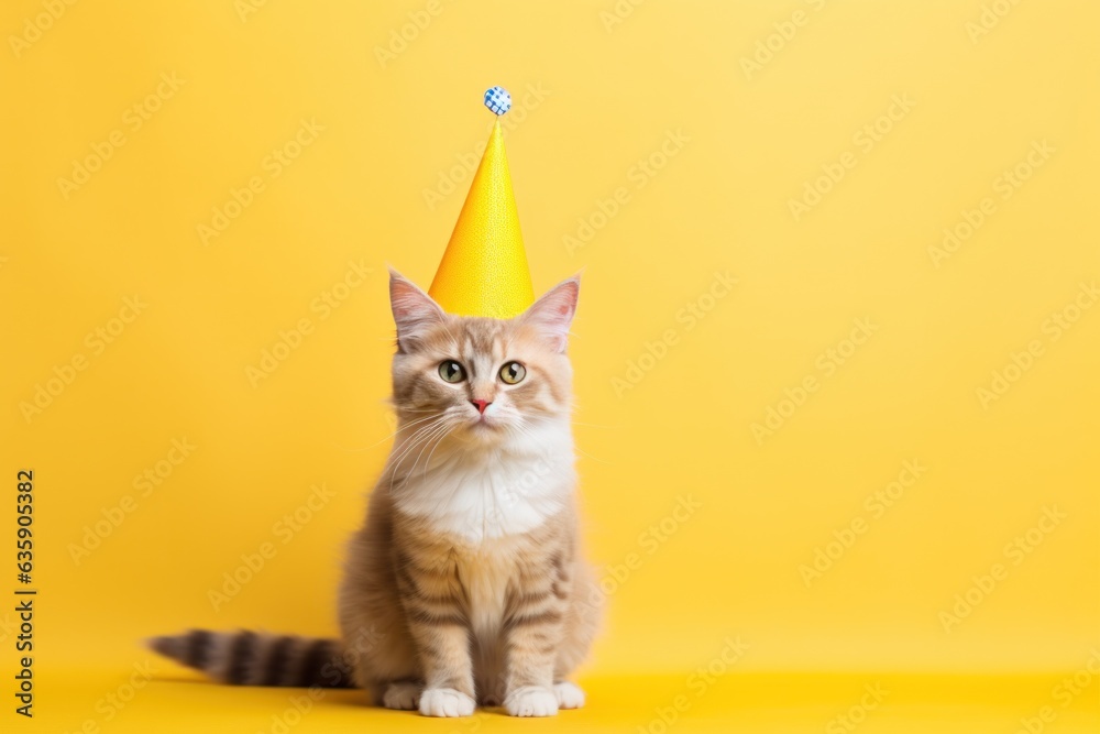 Cute Birthday cat on vivid background