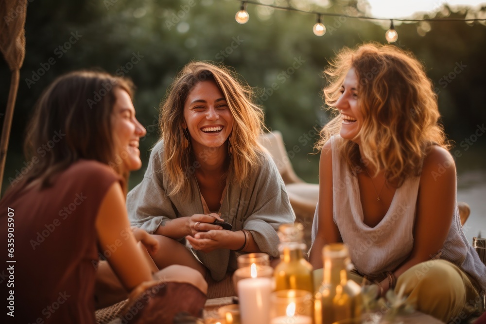 Young friends celebrating at the party on a roof top