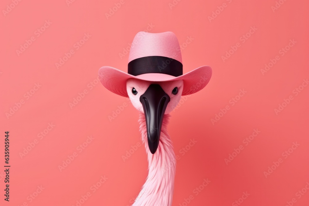 Funny pink flamingo on vivid background