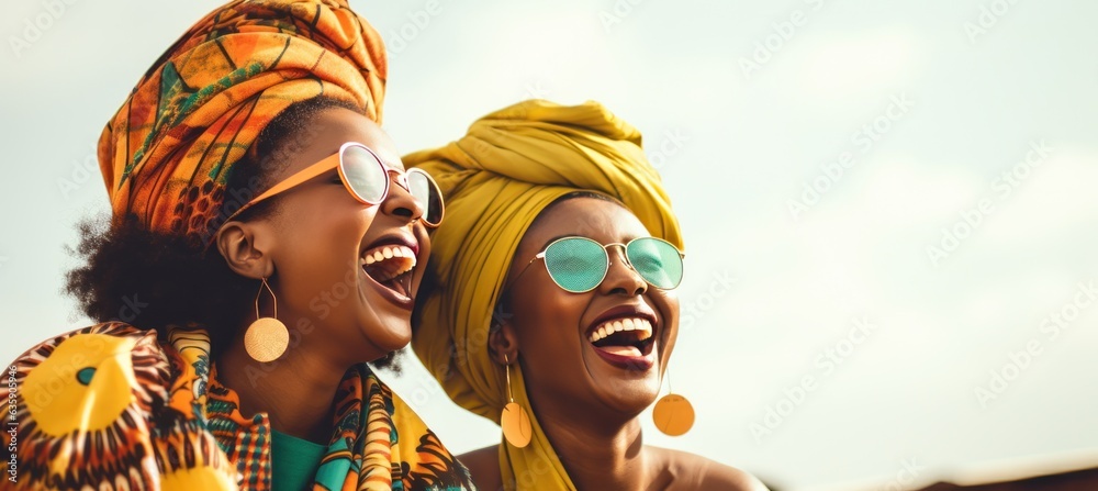 Beautiful african women laughing and having fun in the street