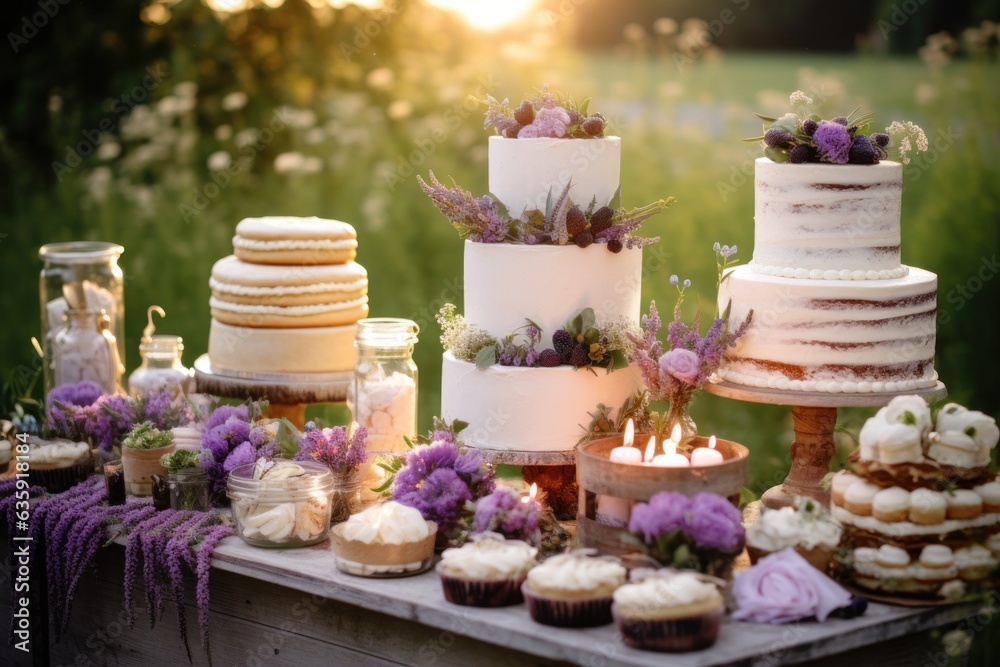 a cake table in an outdoors setting