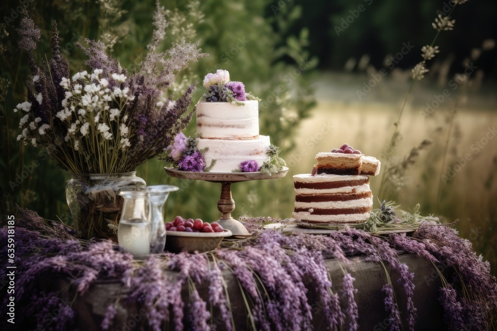 a cake table in an outdoors setting