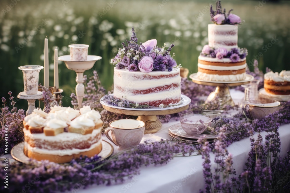 a cake table in an outdoors setting