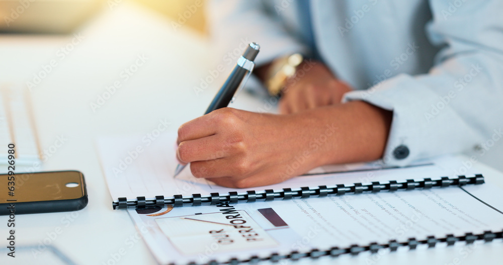 Closeup man hands filling in company paperwork. Professional individual finalizing business document