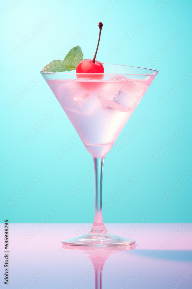 Alcohol cocktail drink in cocktail glass on blue background