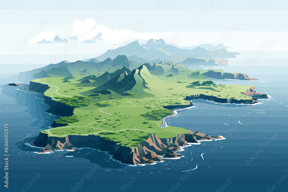 top view aerial shot of ocean vector flat isolated illustration