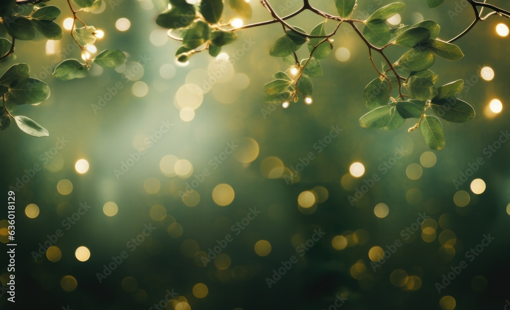 Green Christmas background with lights