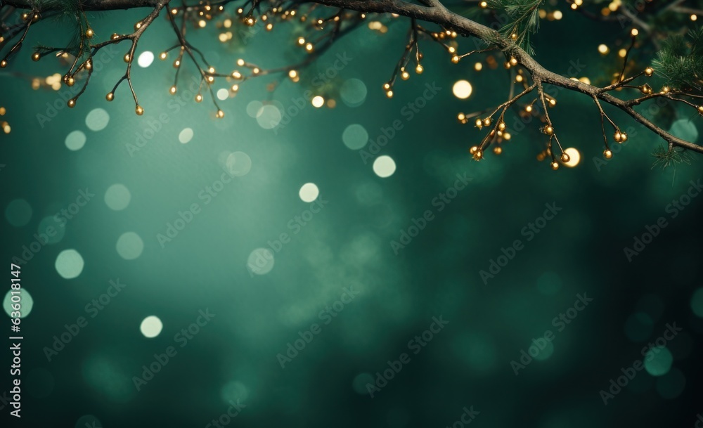 Green Christmas background with lights