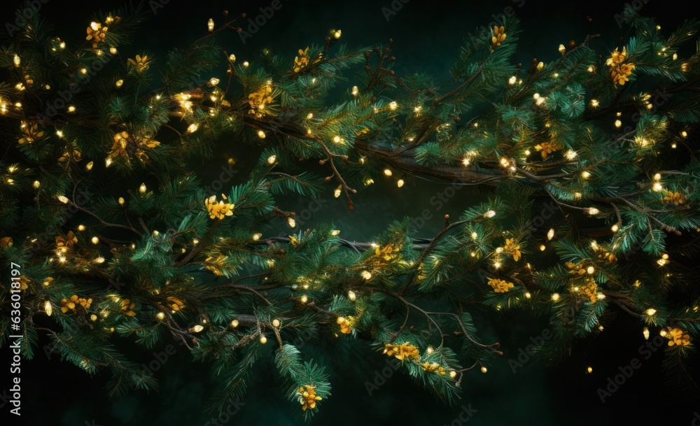 Green Christmas background with lights