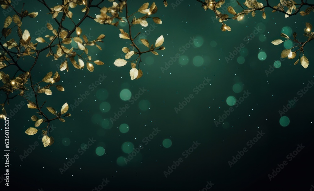 Green Christmas background with lights