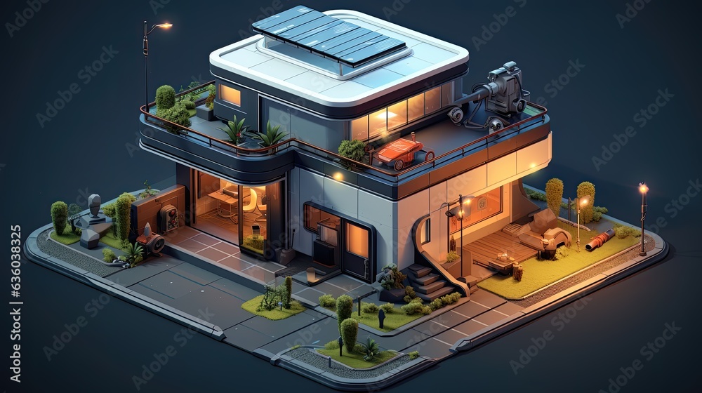 3D Isometric house science fiction, Game Asset